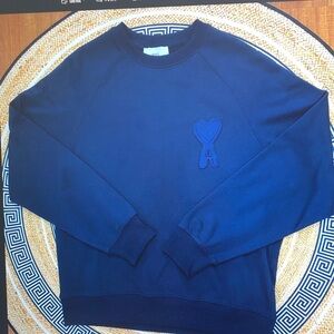 Ami Dark Blue Crewneck Sweater with Heart Emblem
